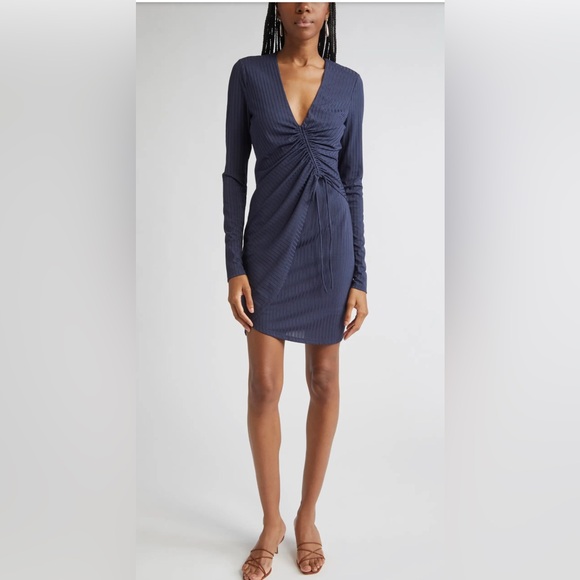 Ramy Brook Barry navy Blue Long Sleeve ribbed Dress NWT MEDIUM